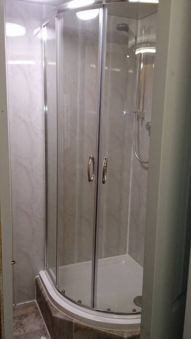 Shower in the heated wash hut.