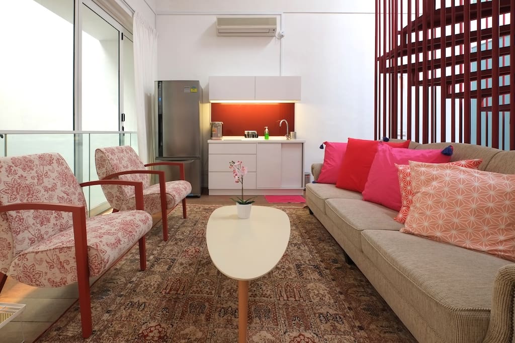 Within the apartment is a private Living Room and Pantry. The Pantry has a fridge, hob and sink for preparation of light meals.
