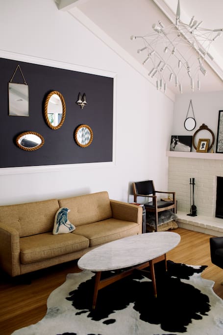Living room with vaulted ceilings