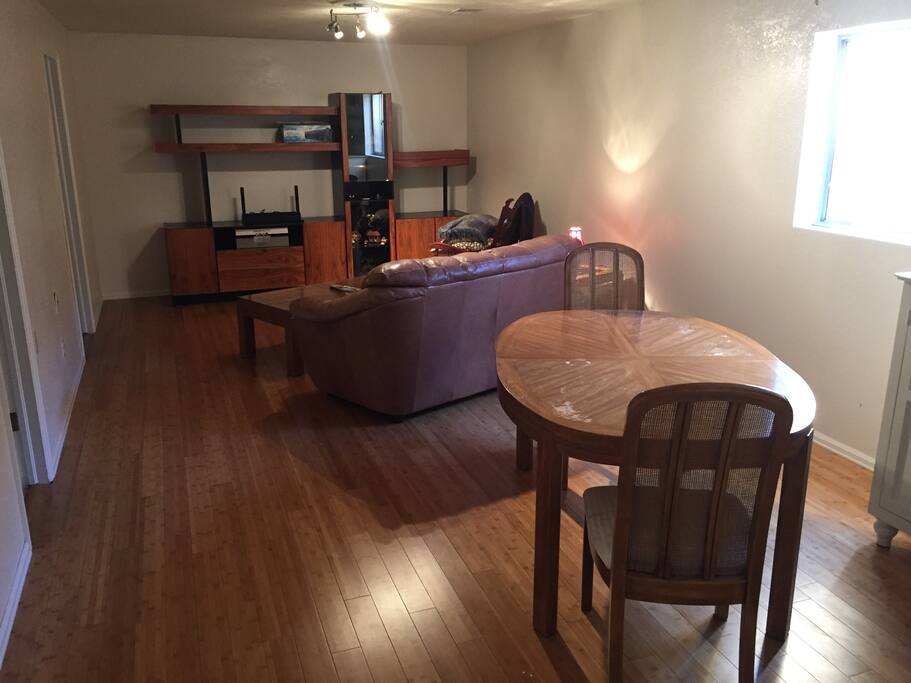 Dining table and desk.