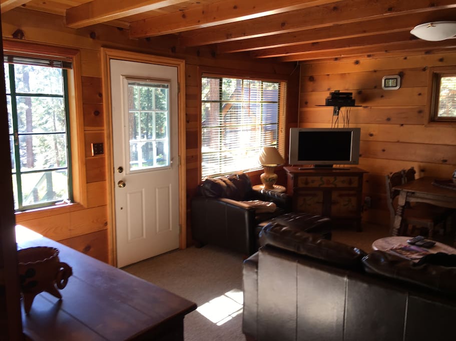 Cabin view from kitchen entrance to front door