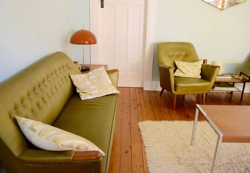 Large living room with vintage furniture