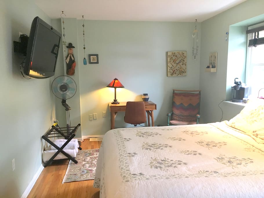 Watch our 50' TV from the bed, desk or rocker.