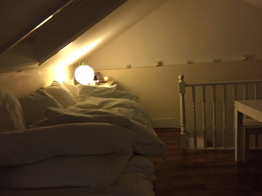 Bed, banister, table