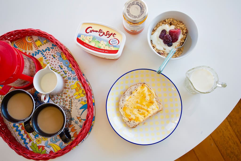 Enjoy a yummy self catered breakfast. my guests rave about the fantastic selection of cereals, muesli, breads and free range eggs. Plus don't forget great coffee!
