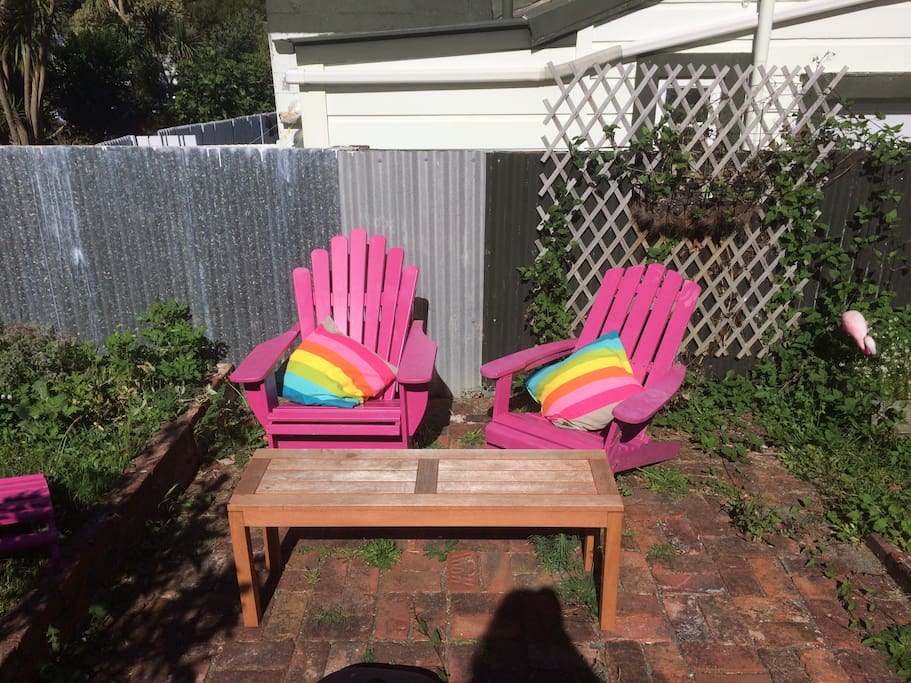 These chairs are heaven in the sun. Being so close to the Town Belt bush, there's plenty of bird life around, as well as my neighbours' very friendly dog sometimes.
