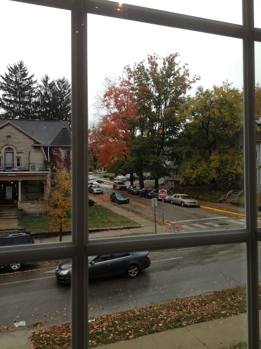 This is the corner of 8th and Washington as viewed from inside the building.