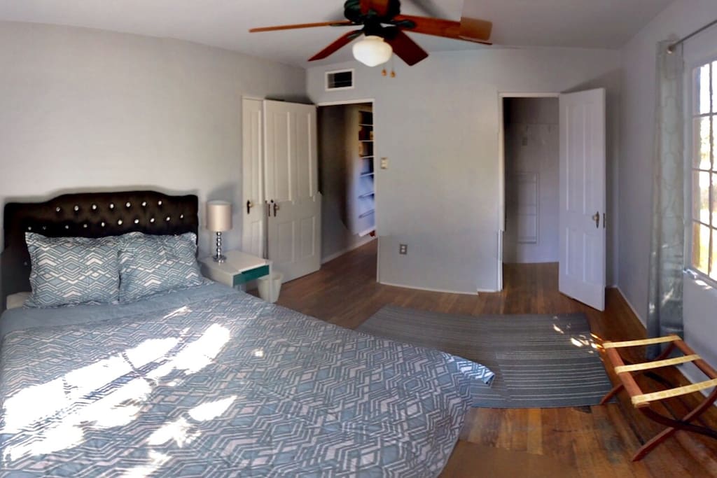 Bedroom 1. Queen bed with new comforter and sheets. 2 closets.