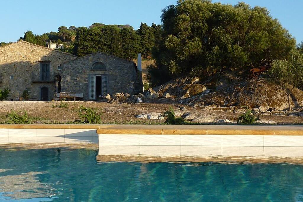 The pool in front of the house
