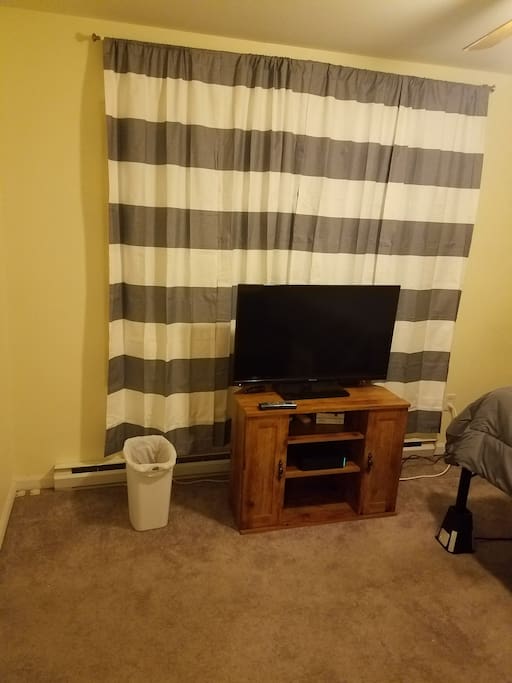 TV and Garbage Can, A/C behind curtin