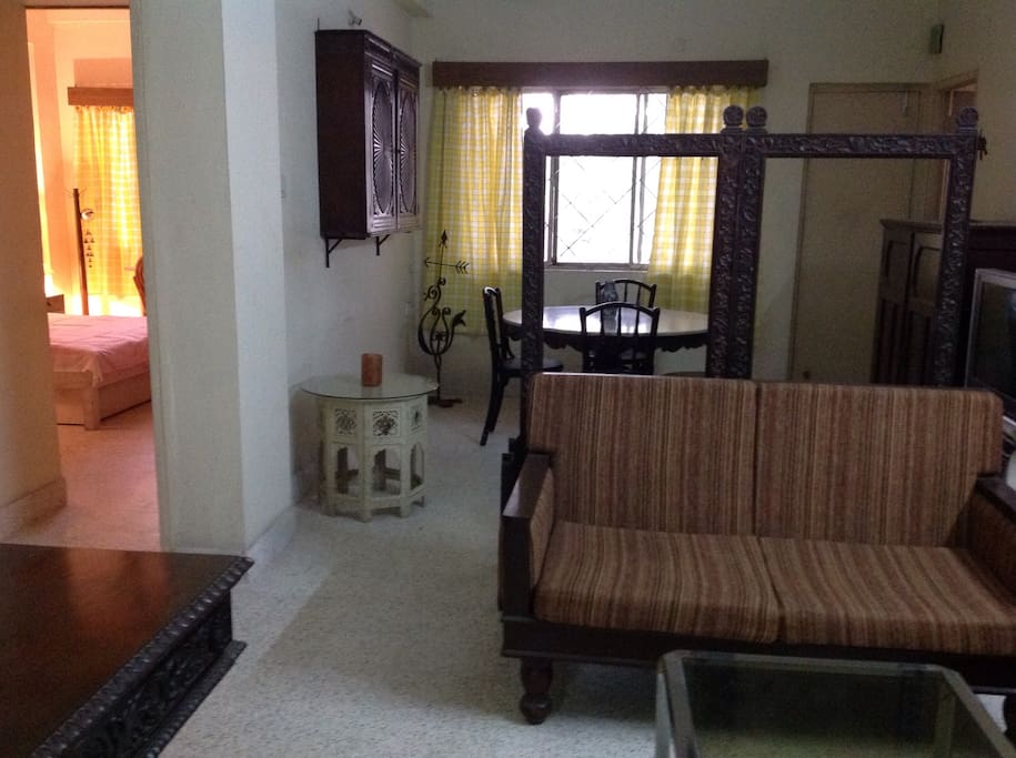 Living area with a view of the master bedroom.