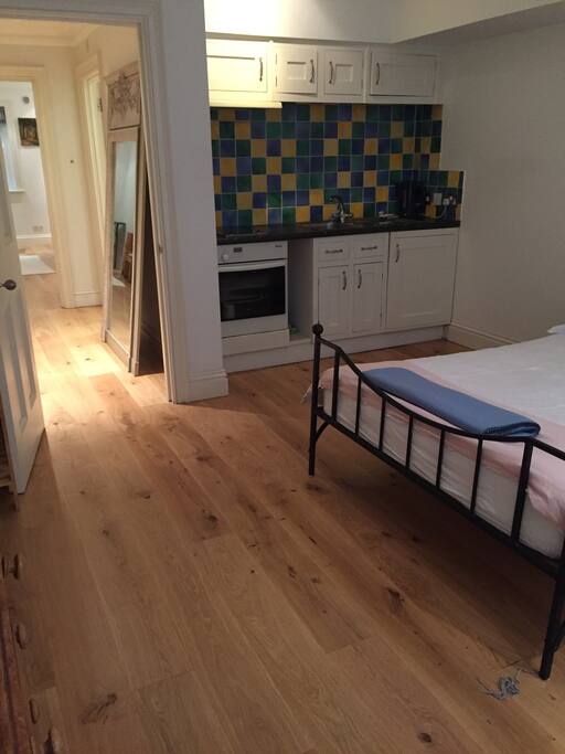 Kitchenette in studio room.