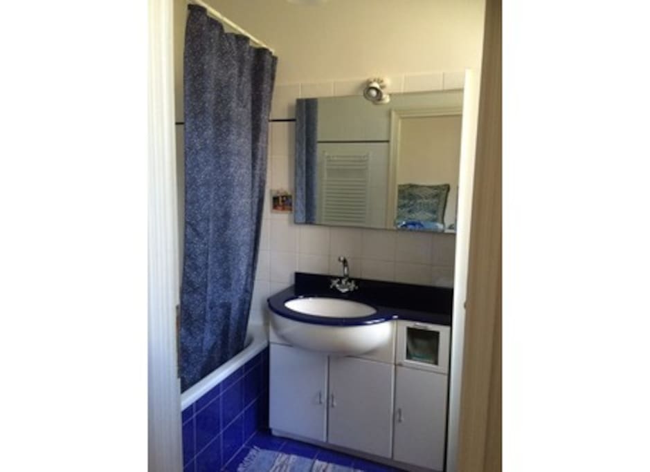 En suite bathroom with bath tub and shower