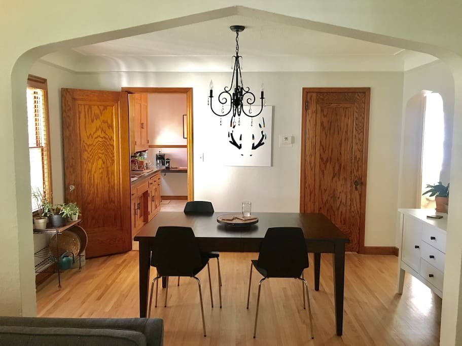 Spacious dining room with extendable table and more chairs if needed
