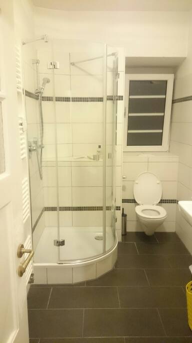 modern bathroom with shower to share