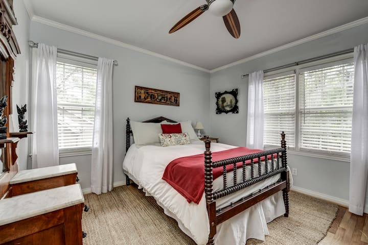 Another amazing memory foam mattress adorns this early 1800s rope bed.  Views of the llamas and alpacas from this bedroom.