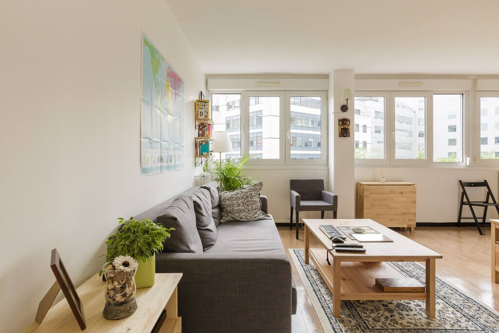 Living room with a convertible sofa