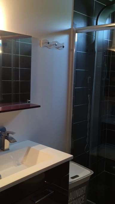 Sdb avec grande douche à jets massants