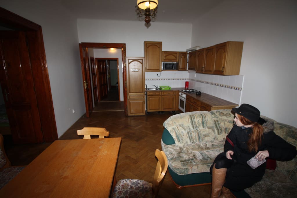 kitchen, dining and living room