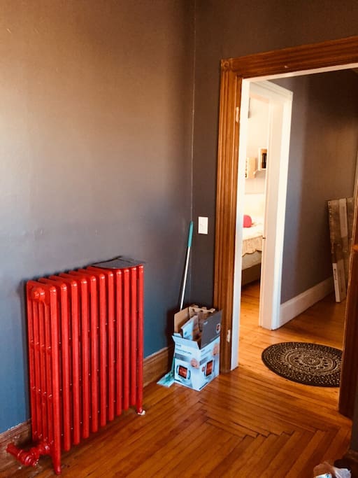 Hallway into the bathroom and kitchen