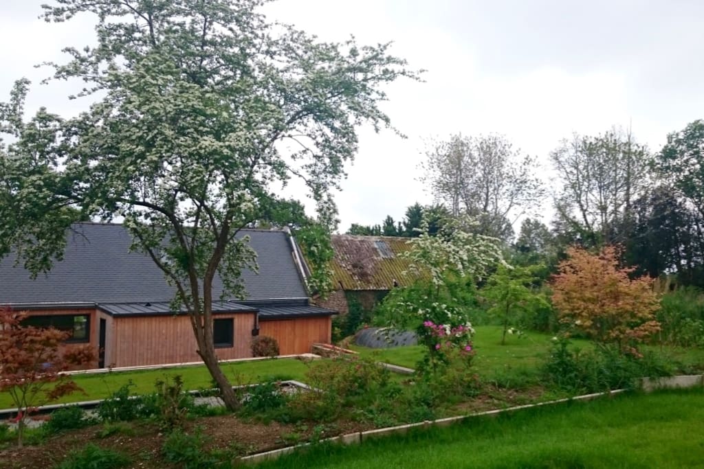 le jardin et la terrasse en contrebas
