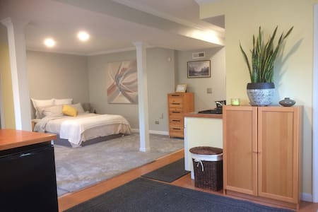 Garden level studio in central, quiet location.