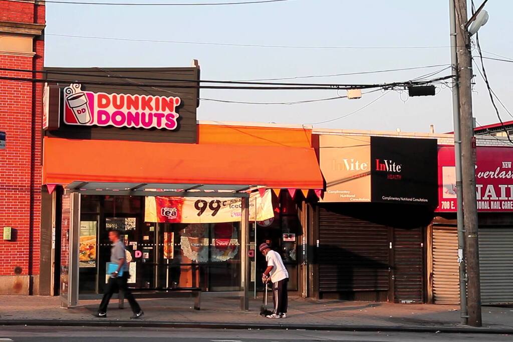Coffee Bus stop and Subway right across the street