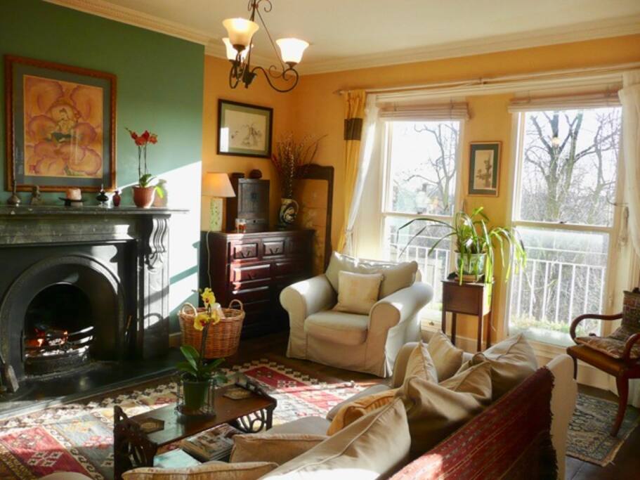 lounge with windows overlooking gardens