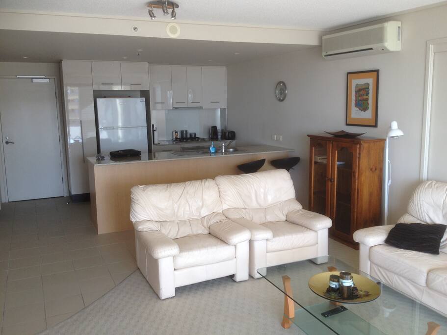 Bright and airy
lounge and kitchen area opens to balcony