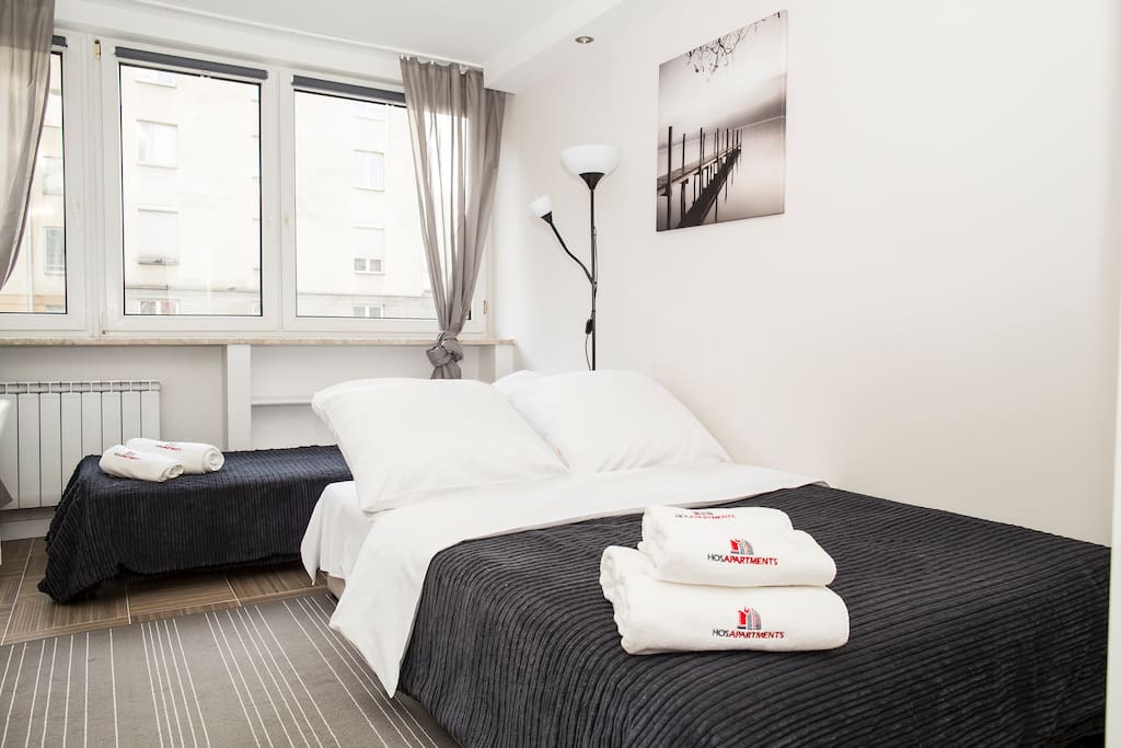 One double and one single bed.