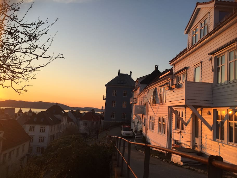 Enjoy the beautiful sunsets in the most traditional streets of Bergen