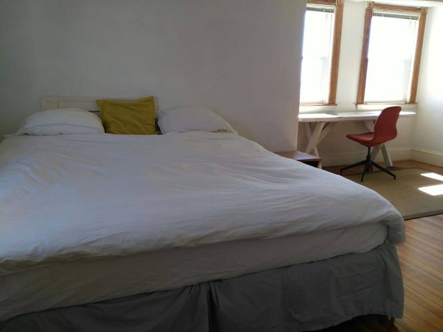 Master bedroom with king bed and office, dresser, walk in closet, second closet, ocean views