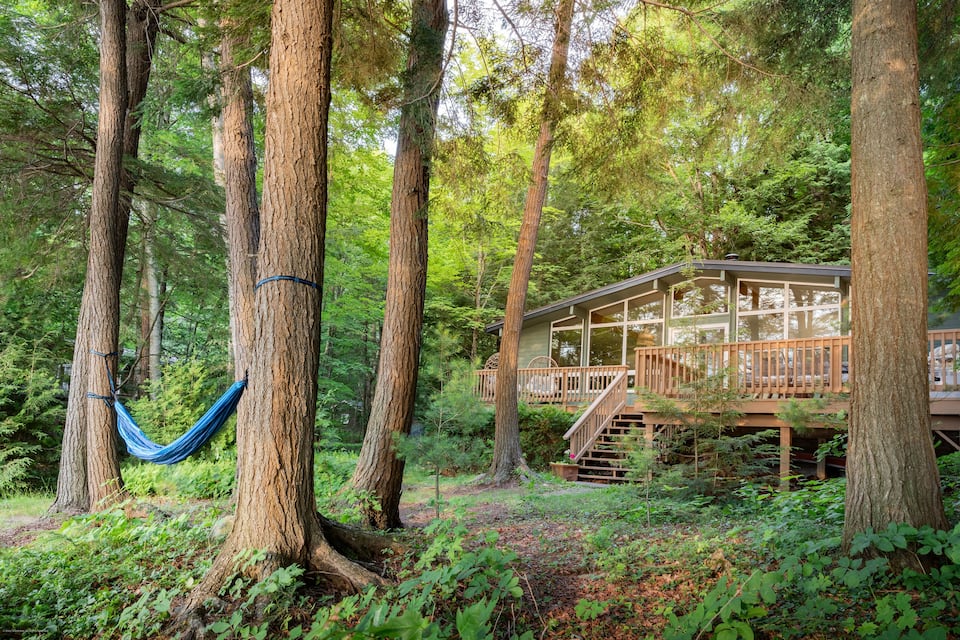 A glass-fronted cottage in the Muskoka woods, Lake of Bays, Ontario, Canada, photo 7 of 10