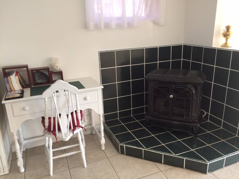 Fireplace and desk