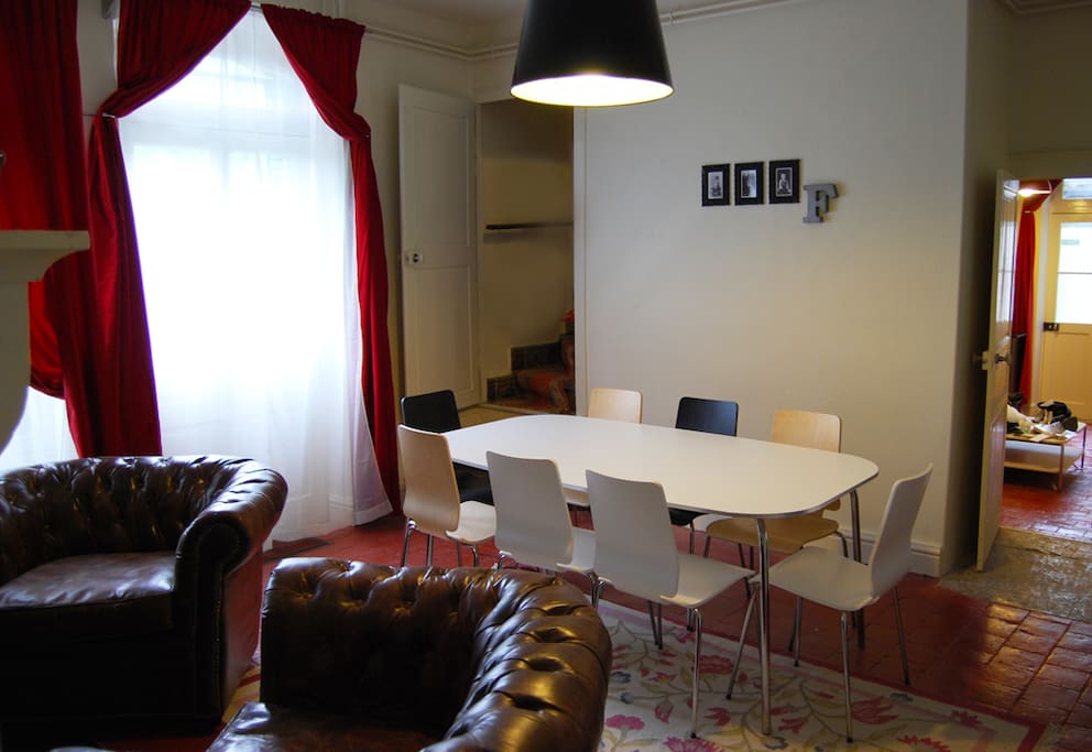 The dining room is spacious and can easily accommodate 8 diners.