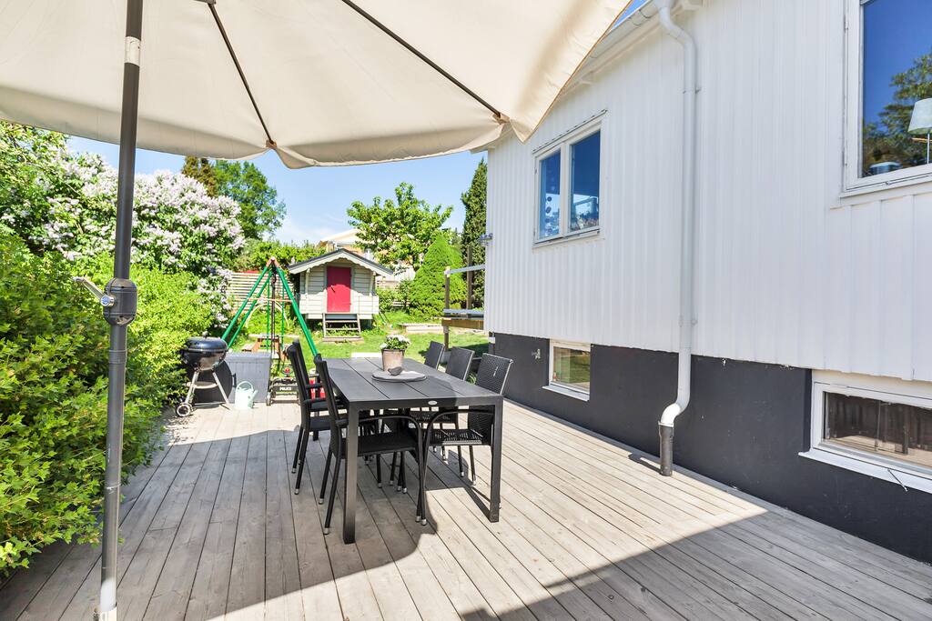 Table for the big family and a there is a barbecue ready to be used