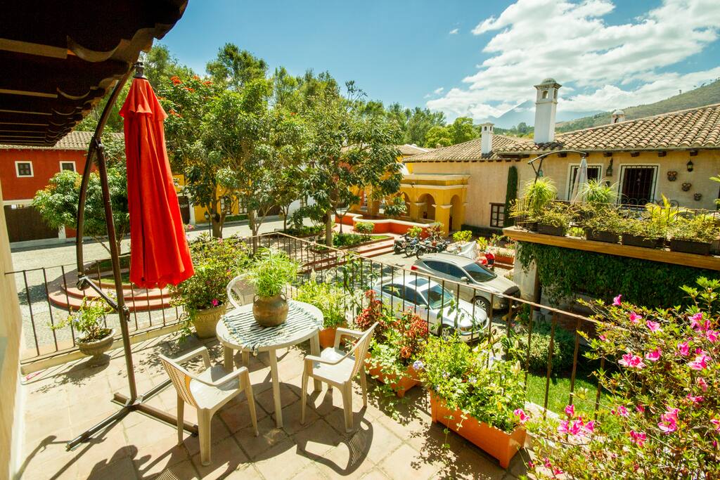 Wow, Wow, Wow - what a view from the upstairs terrace. You can see active volcano, Fuego!
