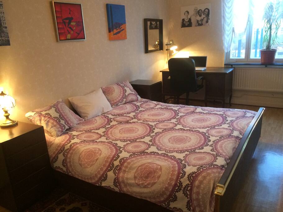 Your bedroom with a king size bed, three spacy wardrobes and a working table with a printer and a PC if you might need to use it as well