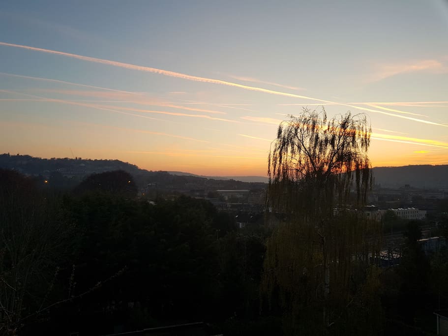 View of sunrise from bedroom window