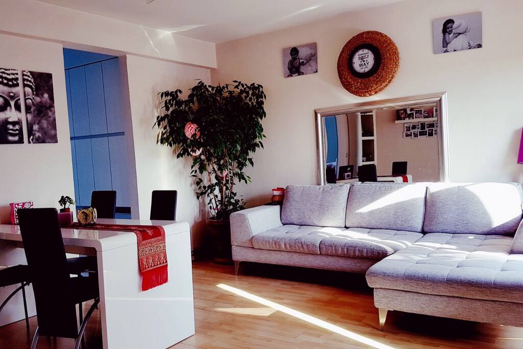Confortable sofa, TV, dining table for 4 people
