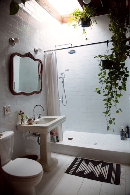 full bathroom with skylight