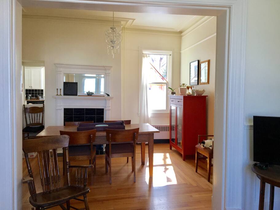 Dinning room with local art and vintage pieces.