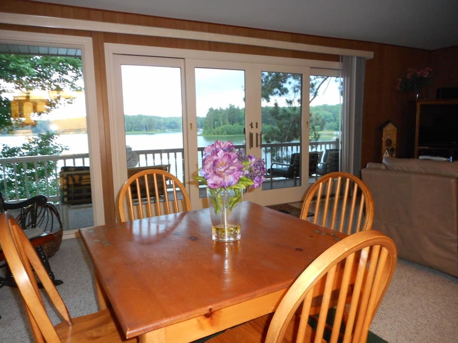 Family Room view out across the balcony to the lake.