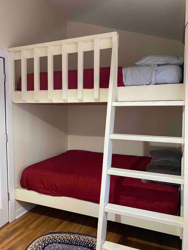 Full size Bunk beds—the top bunk is always a favorite of the kids.