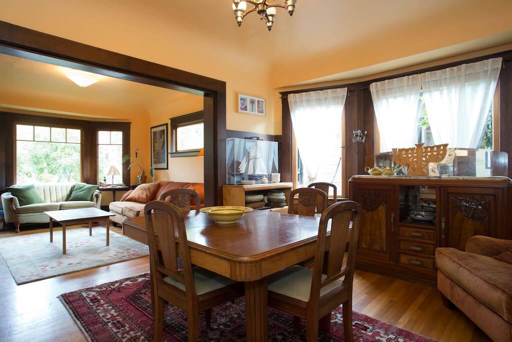 Enjoy a meal of play a game around our hand made dining room table