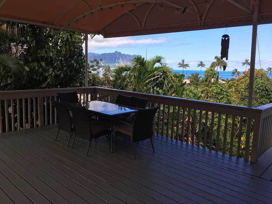 Enjoy your coffee on the partly covered lanai, rain or shine