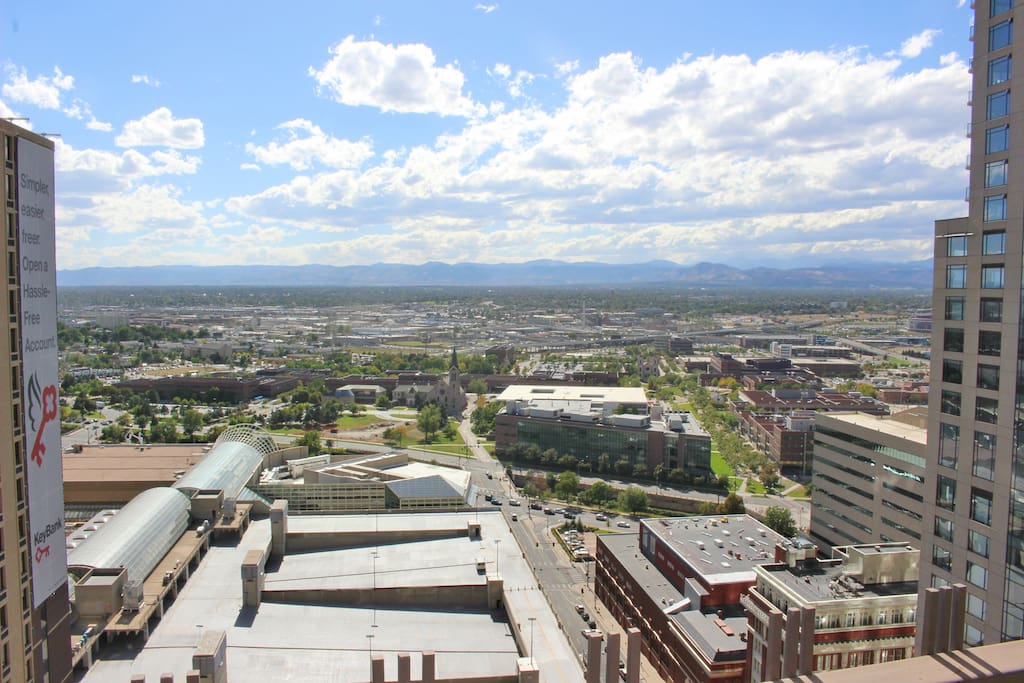 Open Balcony 30th story view of the Rocky Mountains