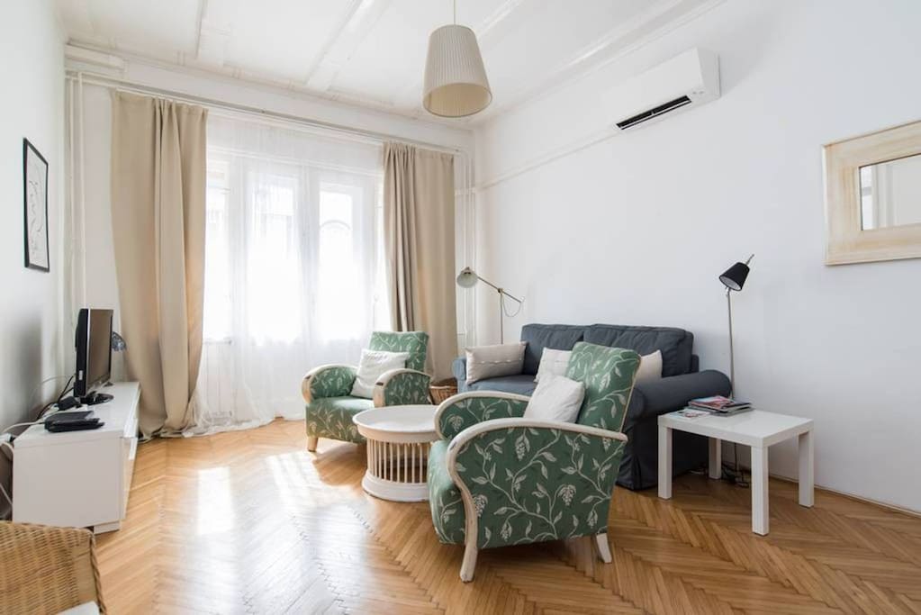 living room with balcony