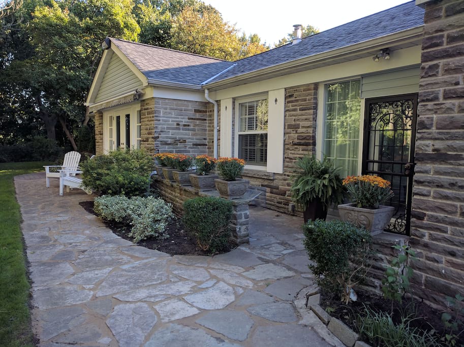 Enjoy the serene gardens outside of your apartment.