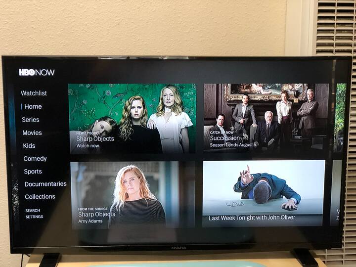 My TV does not have traditional cable, but is equipped with an Amazon Firestick which gives you access to my HBO, Showtime, Hulu, Netflix, Amazon Prime Video, Disney+ YouTube Red, and other video accounts. You can also rent movies on demand. 